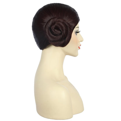 karlery Women Short Dark Brown Wig with Two Buns Princess Cosplay Wig Heat Resistant Synthetic Fiber Breathable Adjustable Size for Halloween Costume Party
