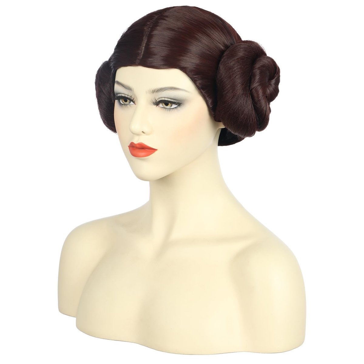 karlery Women Short Dark Brown Wig with Two Buns Princess Cosplay Wig Heat Resistant Synthetic Fiber Breathable Adjustable Size for Halloween Costume Party - görsel 5