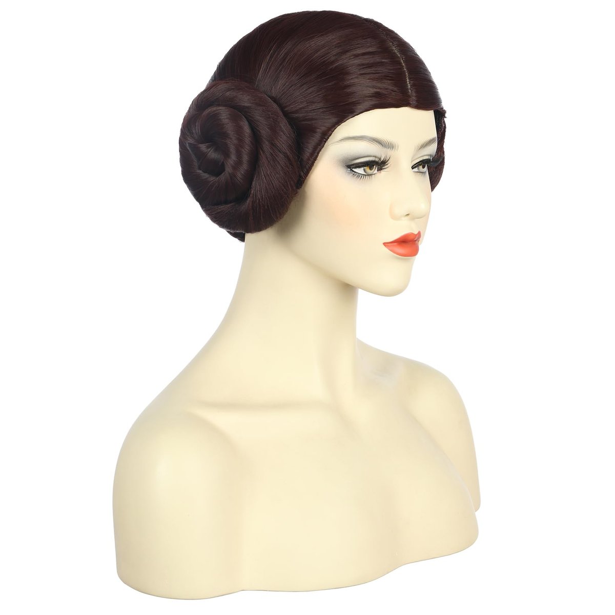 karlery Women Short Dark Brown Wig with Two Buns Princess Cosplay Wig Heat Resistant Synthetic Fiber Breathable Adjustable Size for Halloween Costume Party - görsel 9