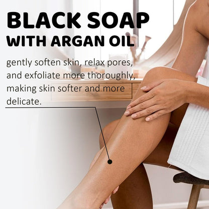 2Pack Moroccan Black Soap with Argan Oil - Beldi Soap for Hammam Ritual Body Scrub, Dead Skin Removal, Purifying Body Wash with Exfoliating Glove