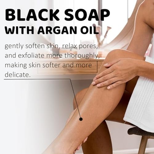 2Pack Moroccan Black Soap with Argan Oil - Beldi Soap for Hammam Ritual Body Scrub, Dead Skin Removal, Purifying Body Wash with Exfoliating Glove - görsel 6