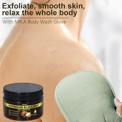 2Pack Moroccan Black Soap with Argan Oil - Beldi Soap for Hammam Ritual Body Scrub, Dead Skin Removal, Purifying Body Wash with Exfoliating Glove - görsel 8