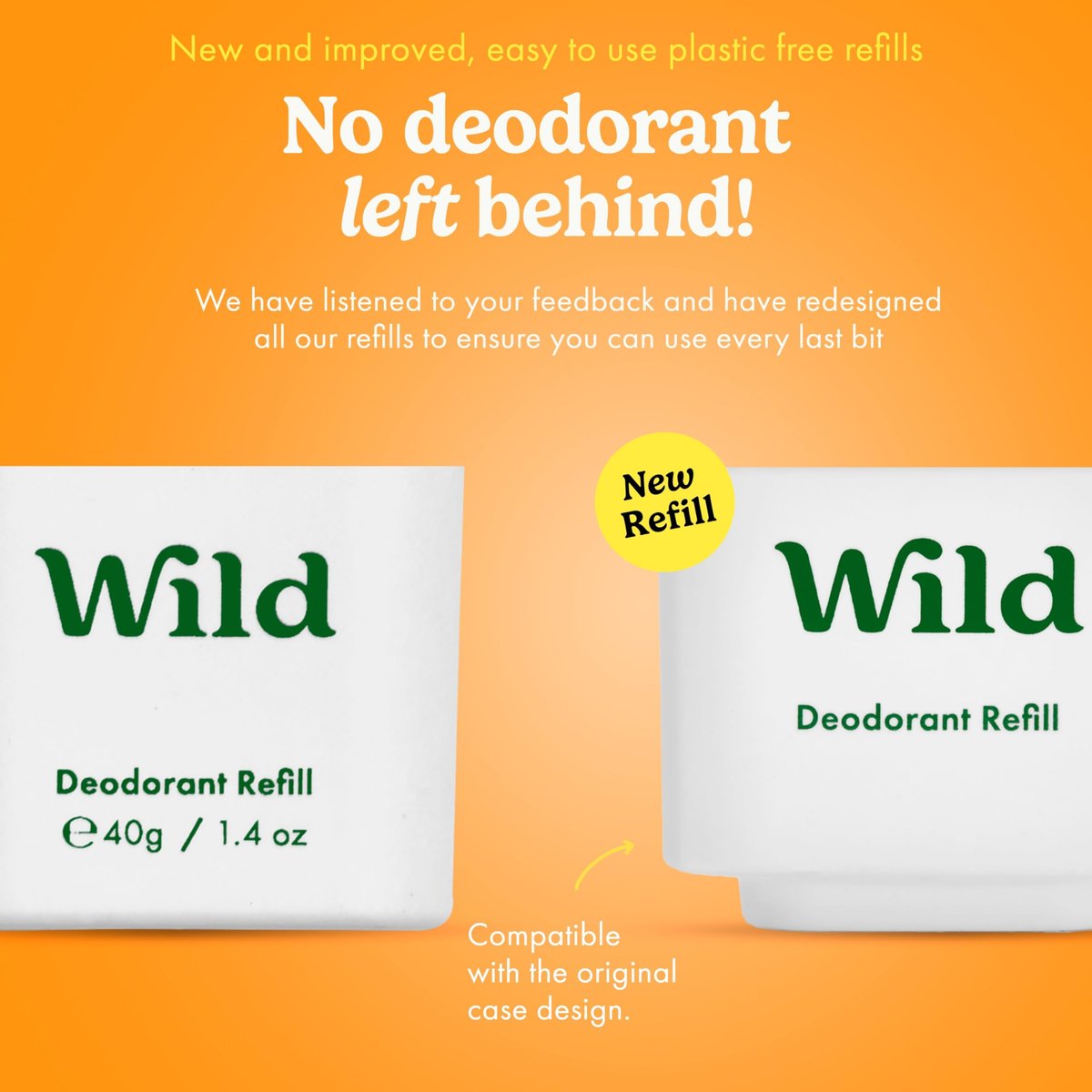 Wild Refillable Deodorant Starter Kit - Black Case with Honey & Cactus Flower Refill 1.4oz - Aluminum Free, Long Lasting, Vegan Avelisse