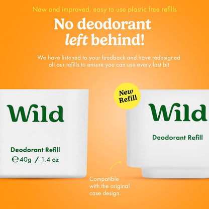 Wild Refillable Deodorant Starter Kit - Black Case with Honey & Cactus Flower Refill 1.4oz - Aluminum Free, Long Lasting, Vegan Avelisse