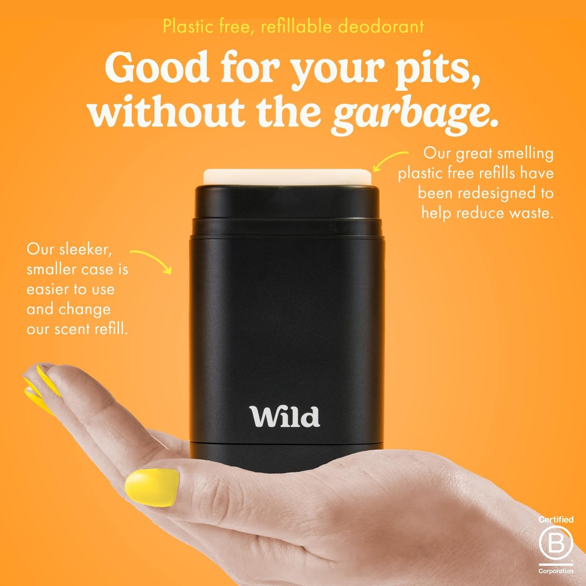 Wild Refillable Deodorant Starter Kit - Black Case with Honey & Cactus Flower Refill 1.4oz - Aluminum Free, Long Lasting, Vegan Avelisse