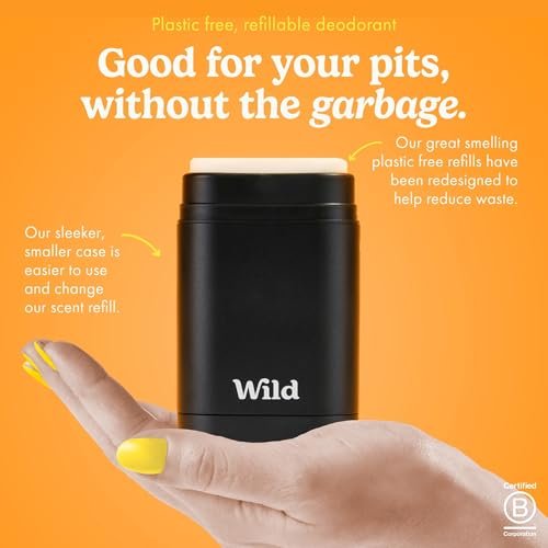 Wild Refillable Deodorant Starter Kit - Black Case with Honey & Cactus Flower Refill 1.4oz - Aluminum Free, Long Lasting, Vegan Avelisse