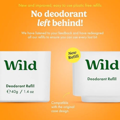 Wild Refillable Deodorant Starter Kit - Black Case with Honey & Cactus Flower Refill 1.4oz - Aluminum Free, Long Lasting, Vegan Avelisse