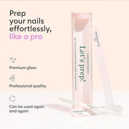 Manucurist Glass Nail Accessory Trio – Exclusive Tube Set with Glass Nail File, Buffer, and Cuticle Pusher – Manicure Tools Set for Women – Nail Care Accessories