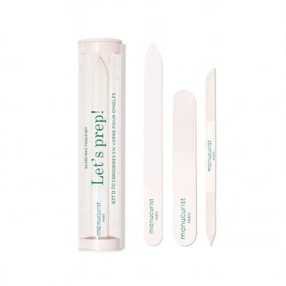 Manucurist Glass Nail Accessory Trio – Exclusive Tube Set with Glass Nail File, Buffer, and Cuticle Pusher – Manicure Tools Set for Women – Nail Care Accessories
