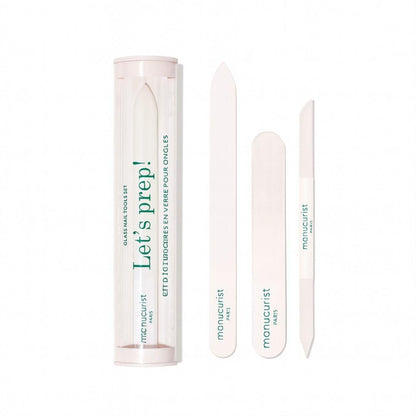 Manucurist Glass Nail Accessory Trio – Exclusive Tube Set with Glass Nail File, Buffer, and Cuticle Pusher – Manicure Tools Set for Women – Nail Care Accessories