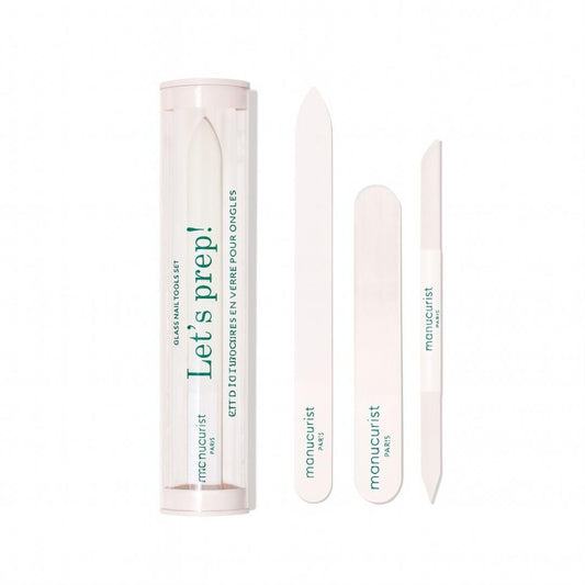 Manucurist Glass Nail Accessory Trio – Exclusive Tube Set with Glass Nail File, Buffer, and Cuticle Pusher – Manicure Tools Set for Women – Nail Care Accessories