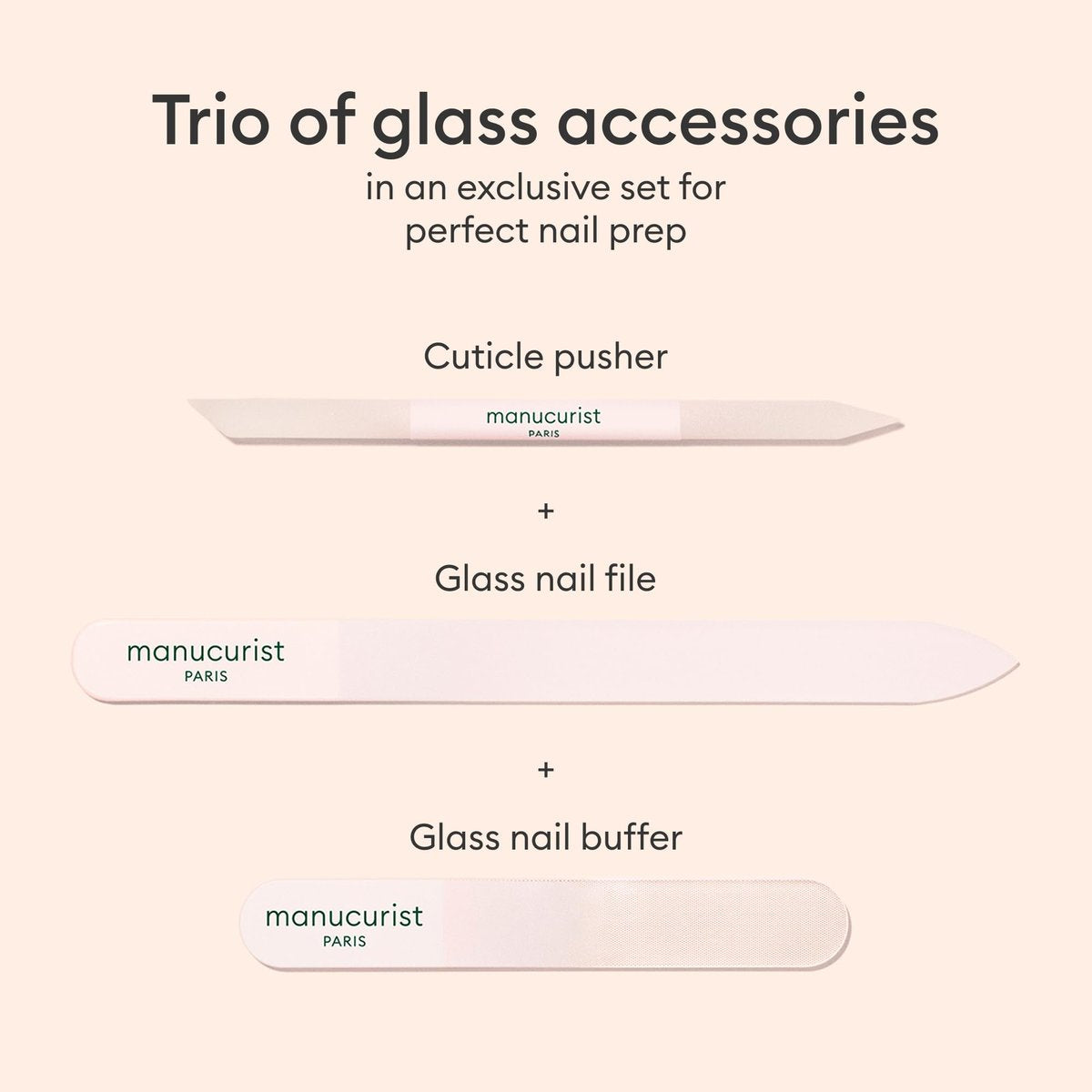 Manucurist Glass Nail Accessory Trio – Exclusive Tube Set with Glass Nail File, Buffer, and Cuticle Pusher – Manicure Tools Set for Women – Nail Care Accessories - görsel 5
