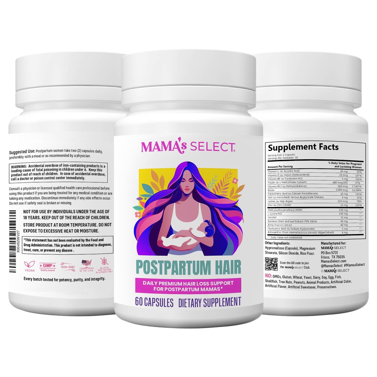 Mama’s Select Postpartum Hair Loss Vitamins – Reduce Shedding, Restore Thickness, Shine & Strength – Safe for Breastfeeding Avelisse