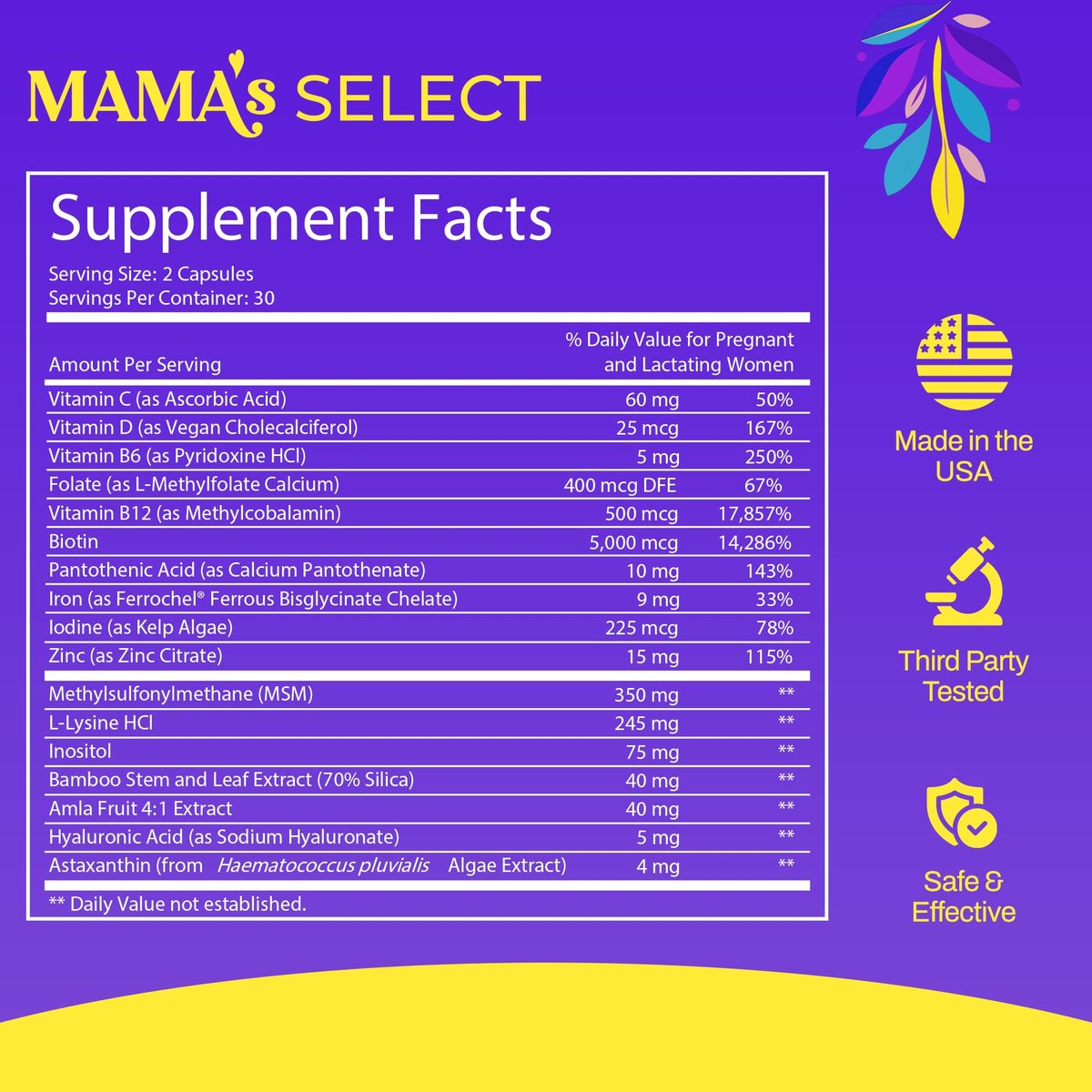 Mama’s Select Postpartum Hair Loss Vitamins – Reduce Shedding, Restore Thickness, Shine & Strength – Safe for Breastfeeding Avelisse