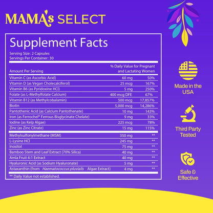 Mama’s Select Postpartum Hair Loss Vitamins – Reduce Shedding, Restore Thickness, Shine & Strength – Safe for Breastfeeding Avelisse
