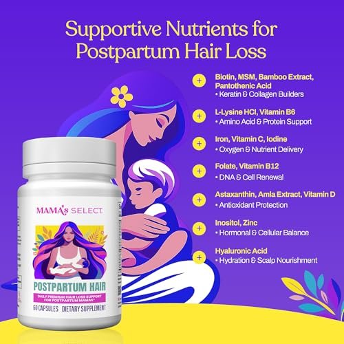 Mama’s Select Postpartum Hair Loss Vitamins – Reduce Shedding, Restore Thickness, Shine & Strength – Safe for Breastfeeding Avelisse