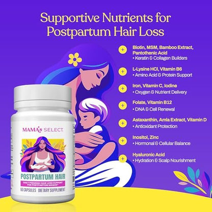 Mama’s Select Postpartum Hair Loss Vitamins – Reduce Shedding, Restore Thickness, Shine & Strength – Safe for Breastfeeding Avelisse