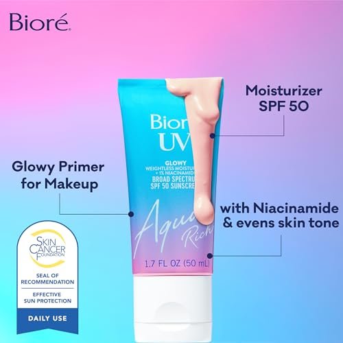 Bioré UV Aqua Rich Glow Enhancing Moisturizer with SPF 50, 1% Niacinamide Facial Sunscreen, 1.7 oz - görsel 8
