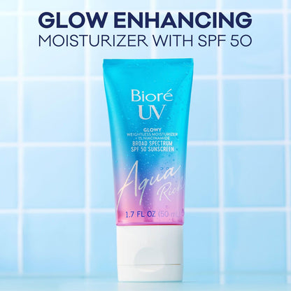 Bioré UV Aqua Rich Glow Enhancing Moisturizer with SPF 50, 1% Niacinamide Facial Sunscreen, 1.7 oz