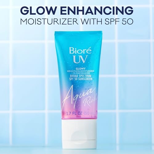 Bioré UV Aqua Rich Glow Enhancing Moisturizer with SPF 50, 1% Niacinamide Facial Sunscreen, 1.7 oz - görsel 18