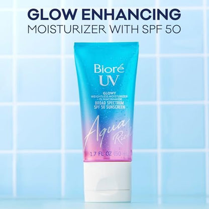 Bioré UV Aqua Rich Glow Enhancing Moisturizer with SPF 50, 1% Niacinamide Facial Sunscreen, 1.7 oz