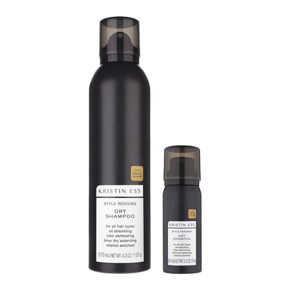 Kristin Ess 2-in-1 Bundle Home & Travel Size Dry Shampoo Spray for Oily Hair - Absorbs Oil, Adds Volume, Style Extender + Fragrance Refresher - Sulfate-Free, Vegan & Color Safe - Fresh Pear Fragrance Avelisse