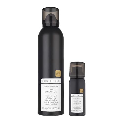 Kristin Ess 2-in-1 Bundle Home & Travel Size Dry Shampoo Spray for Oily Hair - Absorbs Oil, Adds Volume, Style Extender + Fragrance Refresher - Sulfate-Free, Vegan & Color Safe - Fresh Pear Fragrance Avelisse