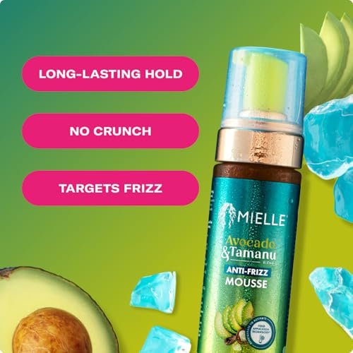 Mielle Organics Avocado & Tamanu Curly Hair Mousse - Anti Frizz Hair Foam for Curly, Wavy, Coily Styles - Medium Hold Styling to Define & Control for a Soft, Natural Shine Finish (7.5oz) Avelisse