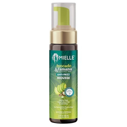 Mielle Organics Avocado & Tamanu Curly Hair Mousse - Anti Frizz Hair Foam for Curly, Wavy, Coily Styles - Medium Hold Styling to Define & Control for a Soft, Natural Shine Finish (7.5oz) Avelisse