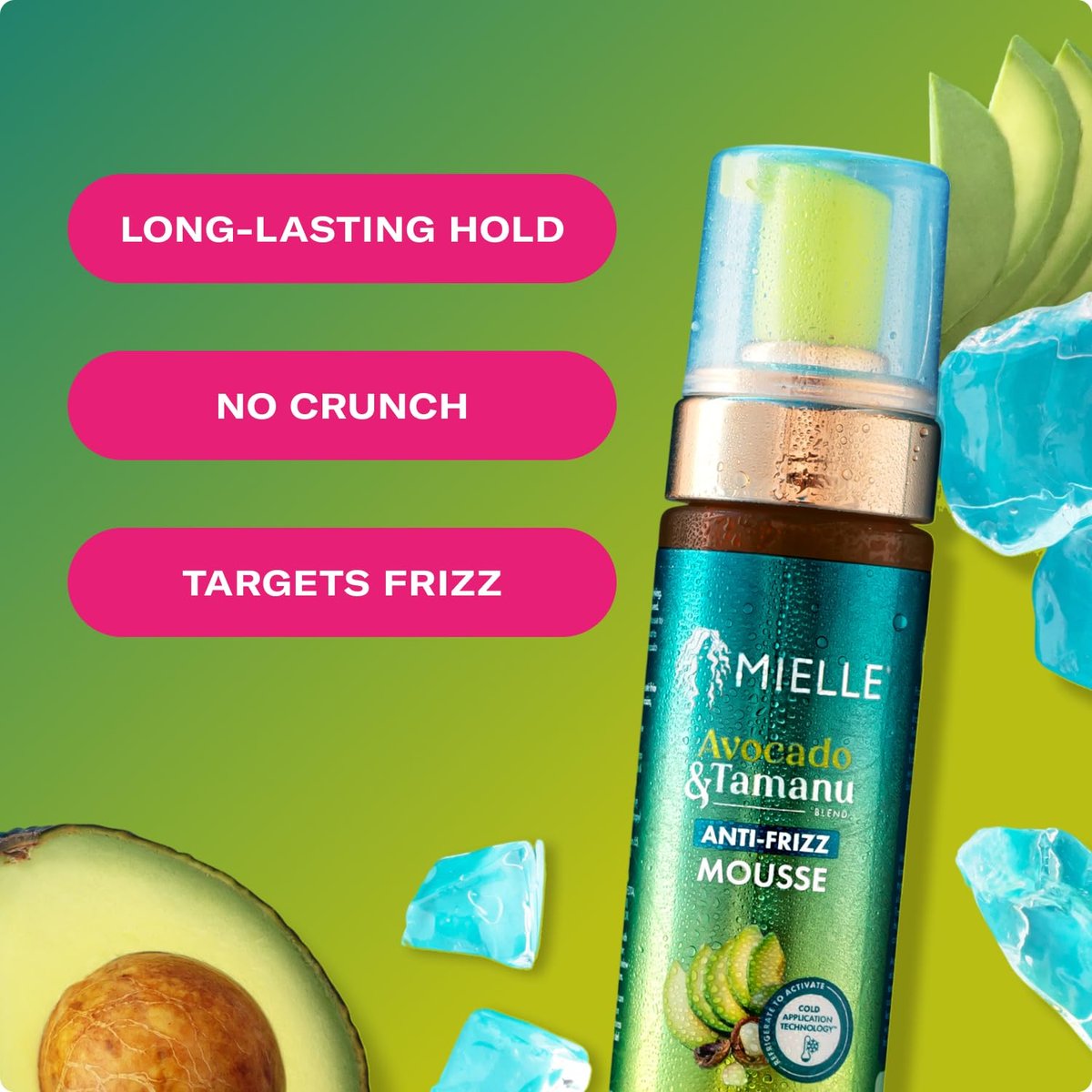 Mielle Organics Avocado & Tamanu Curly Hair Mousse - Anti Frizz Hair Foam for Curly, Wavy, Coily Styles - Medium Hold Styling to Define & Control for a Soft, Natural Shine Finish (7.5oz) Avelisse