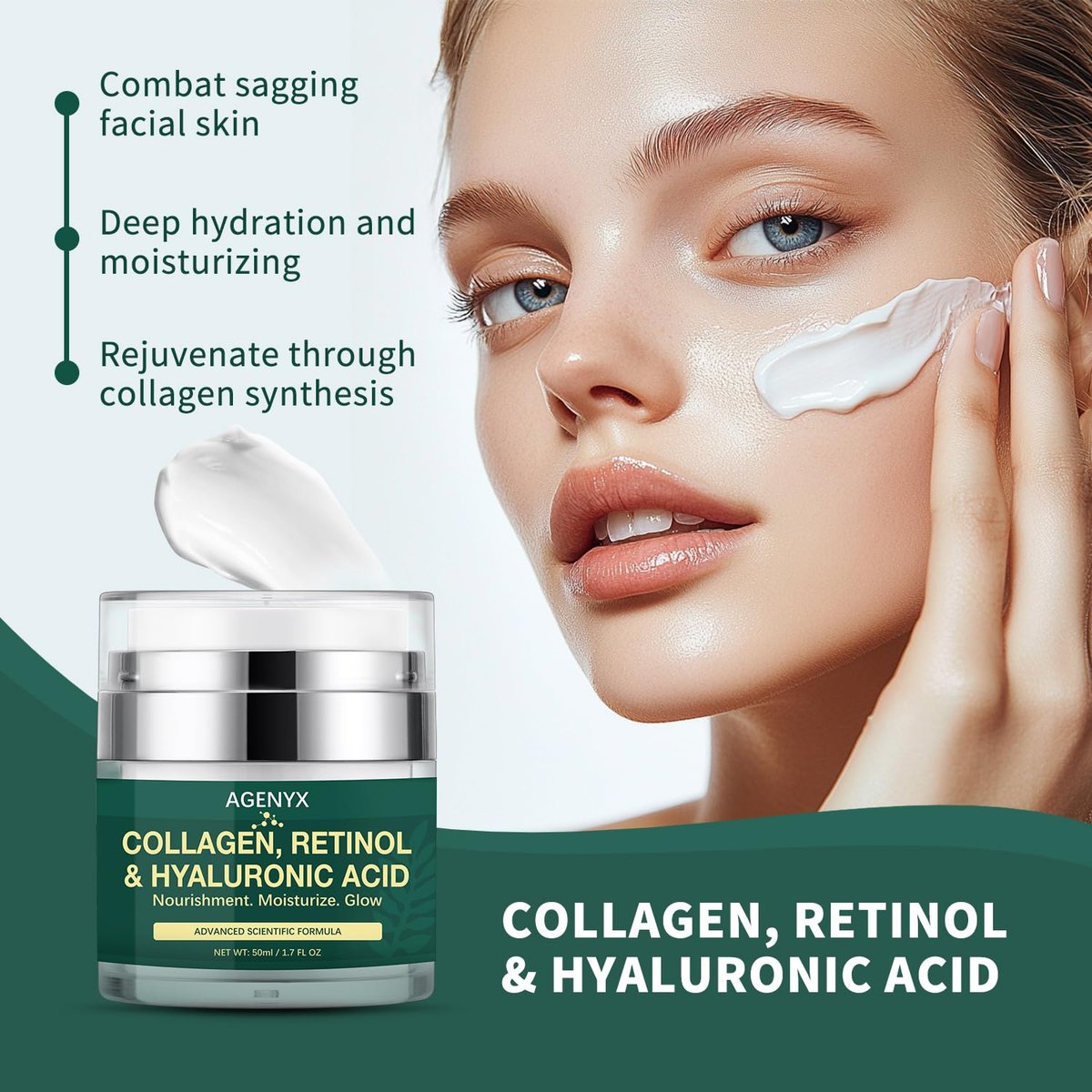 Agenyx Retinol Cream Face Moisturizer with Collagen & Hyaluronic Acid - Anti Aging Wrinkle Repair Night Cream for Women & Men, 1.7 oz - görsel 12