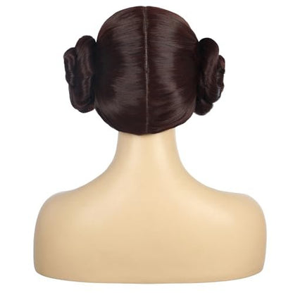 VGbeaty Women Short Curly Brown Wig with 2 Buns – Princess Anime Cosplay Funny Wig, Heat Resistant Synthetic Fiber, Soft Durable Adjustable Size Breathable Cap for Halloween Costume Fancy Party