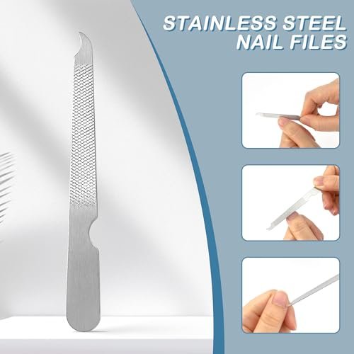 BlingKingdom 3-Pack Stainless Steel Nail Files – Double Sided Metal Nail File with Curved Sharp Point for Salon & Home Manicure (Silver) - görsel 4
