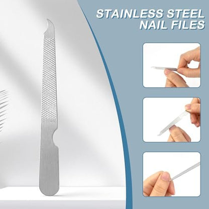 BlingKingdom 3-Pack Stainless Steel Nail Files – Double Sided Metal Nail File with Curved Sharp Point for Salon & Home Manicure (Silver)