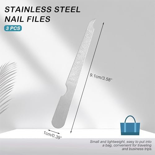 BlingKingdom 3-Pack Stainless Steel Nail Files – Double Sided Metal Nail File with Curved Sharp Point for Salon & Home Manicure (Silver) - görsel 8