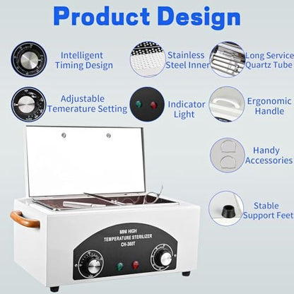 JUSTHERE High Temperature Sterilizer Autoclave Machine – 110V 300W 1.5L Metal Tool Cleaner for Nail & Beauty Tools (White) Avelisse