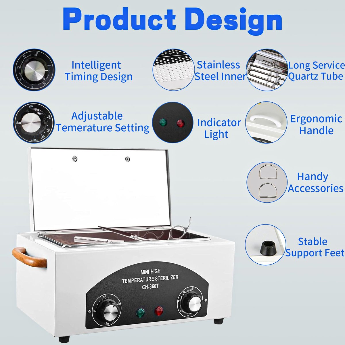 JUSTHERE High Temperature Sterilizer Autoclave Machine – 110V 300W 1.5L Metal Tool Cleaner for Nail & Beauty Tools (White) Avelisse