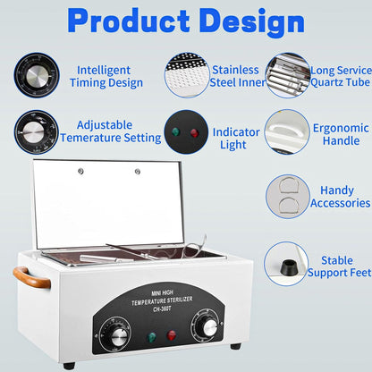 JUSTHERE High Temperature Sterilizer Autoclave Machine – 110V 300W 1.5L Metal Tool Cleaner for Nail & Beauty Tools (White) Avelisse