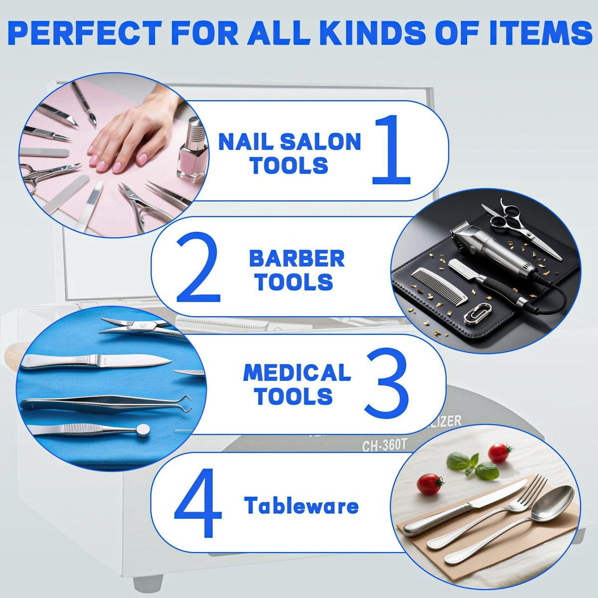 JUSTHERE High Temperature Sterilizer Autoclave Machine – 110V 300W 1.5L Metal Tool Cleaner for Nail & Beauty Tools (White) Avelisse