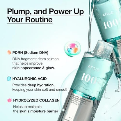 Anua PDRN 100 Hyaluronic Acid Booster Toner – Hydrating Face Toner for Dry Skin with Salmon DNA & Collagen, Glass Skin Glow, Daily Moisturizing Toner, Korean Skincare, 8.45 fl oz Avelisse