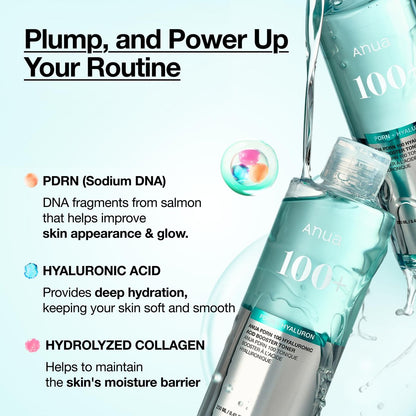 Anua PDRN 100 Hyaluronic Acid Booster Toner – Hydrating Face Toner for Dry Skin with Salmon DNA & Collagen, Glass Skin Glow, Daily Moisturizing Toner, Korean Skincare, 8.45 fl oz Avelisse