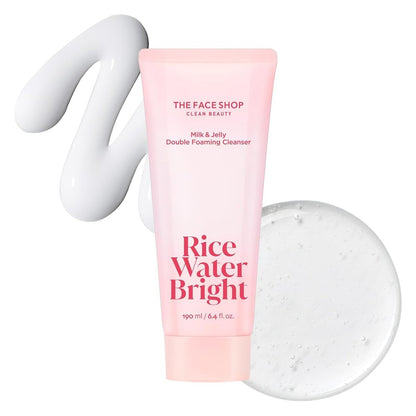 THE FACE SHOP Rice Water Bright Milk & Jelly Double Cleanser - 2-in-1 Makeup Remover & Face Wash, Hydrating, Moisturizing, Vegan, 6.4 fl. oz. Avelisse