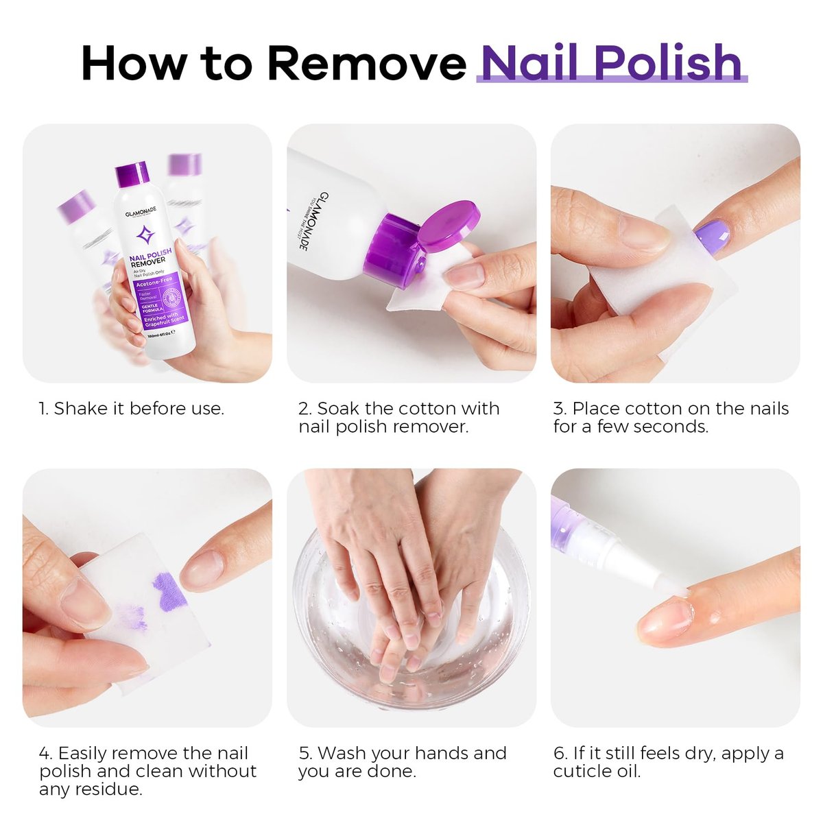 Glamonade Non-Acetone Nail Polish Remover – Gentle & Nourishing, Fast-Acting, Grapefruit Scent, 6 Fl Oz - görsel 17