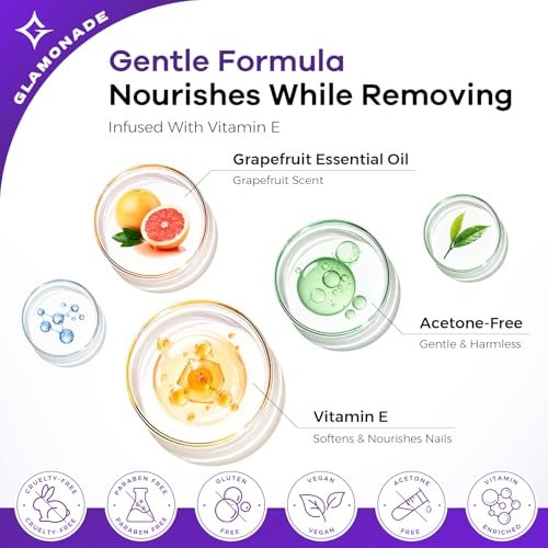 Glamonade Non-Acetone Nail Polish Remover – Gentle & Nourishing, Fast-Acting, Grapefruit Scent, 6 Fl Oz - görsel 8