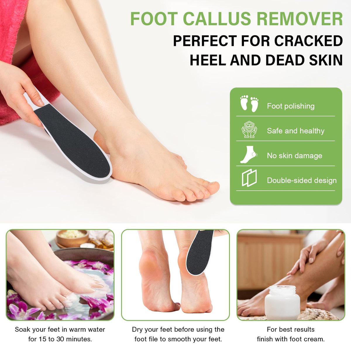 10 Pack Foot File - Professional Callus Remover, Double-Sided Sandpaper Pedicure Tool for Dead Skin Removal, Foot Rasp for Women and Men - görsel 3