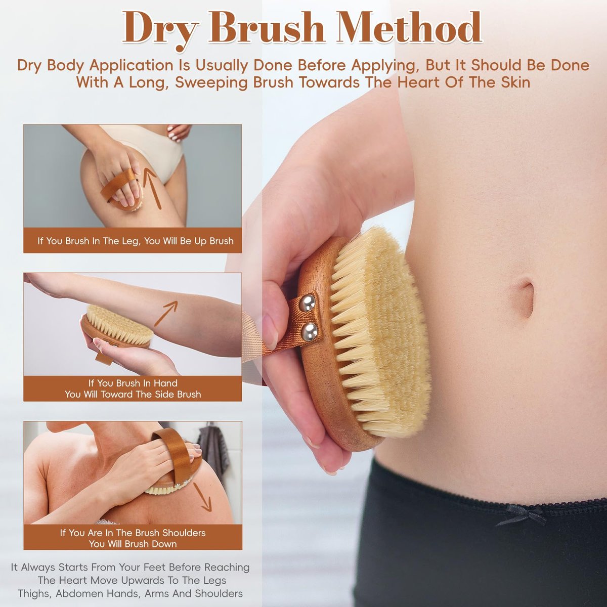 DEBETOOL Dry Brushing Body Brush – Natural Boar Bristle Body Brush for Lymphatic Drainage, Cellulite & Circulation (Medium Hardness, Wooden Handle) - görsel 13