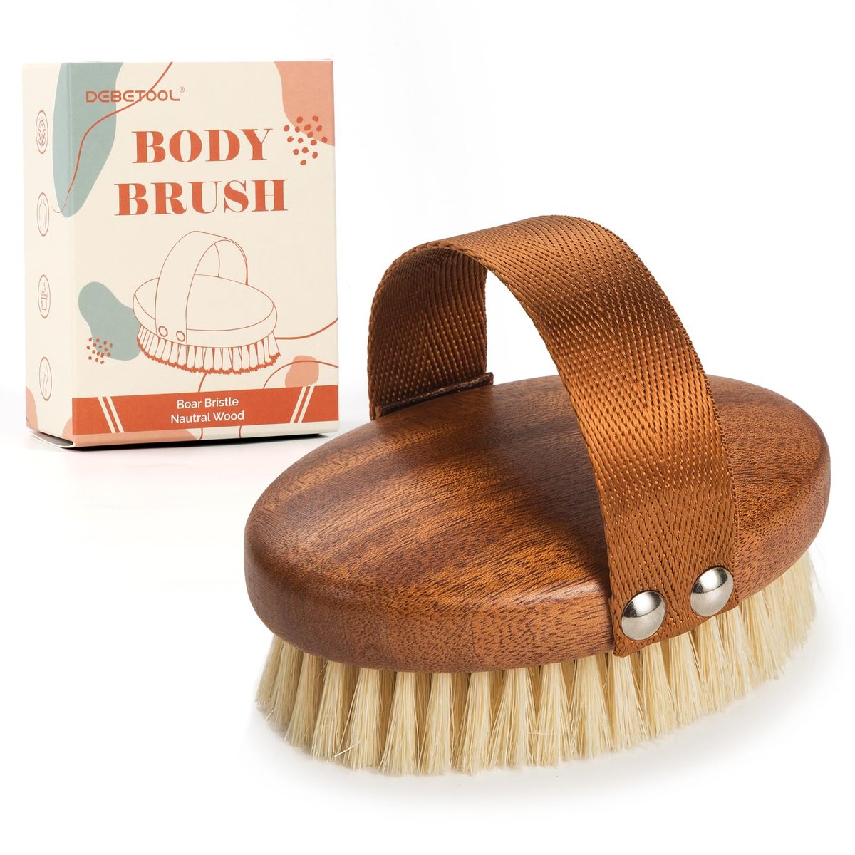 DEBETOOL Dry Brushing Body Brush – Natural Boar Bristle Body Brush for Lymphatic Drainage, Cellulite & Circulation (Medium Hardness, Wooden Handle) - görsel 1