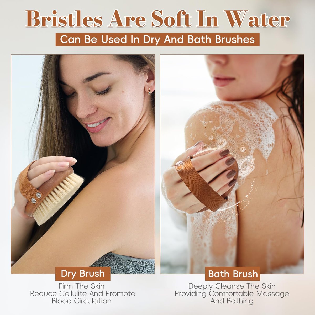 DEBETOOL Dry Brushing Body Brush – Natural Boar Bristle Body Brush for Lymphatic Drainage, Cellulite & Circulation (Medium Hardness, Wooden Handle) - görsel 11