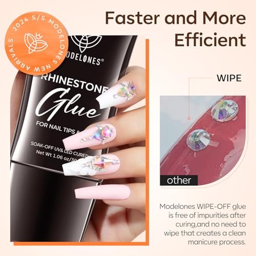 Modelones 4-in-1 Rhinestone Glue – Super Strong for Press On Nails, Gems, Charms & Rhinestones, No Wipe Nail Art Glue, 30g Cured Needed - görsel 12