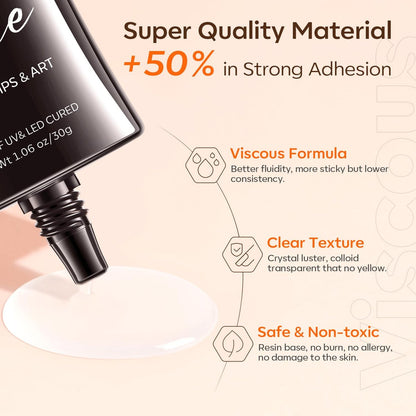 Modelones 4-in-1 Rhinestone Glue – Super Strong for Press On Nails, Gems, Charms & Rhinestones, No Wipe Nail Art Glue, 30g Cured Needed